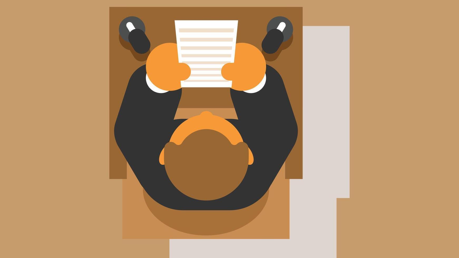 Business man reading paper proposal top view illustration vector