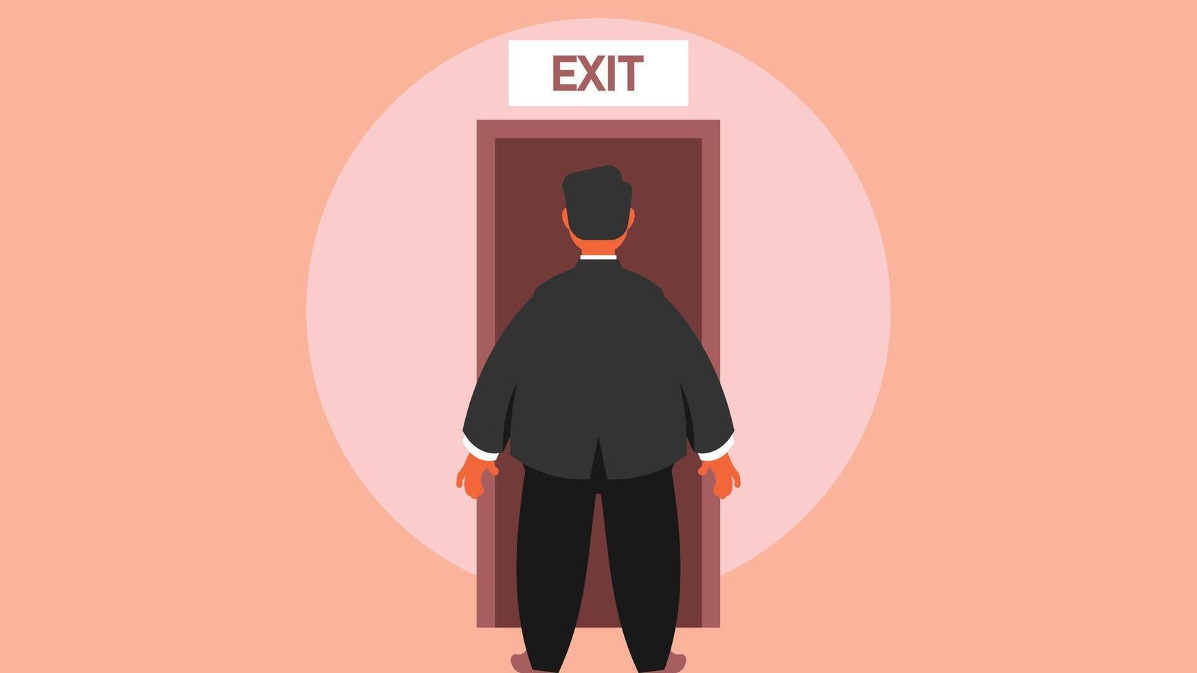 Person going for door with exit sign illustration vector
