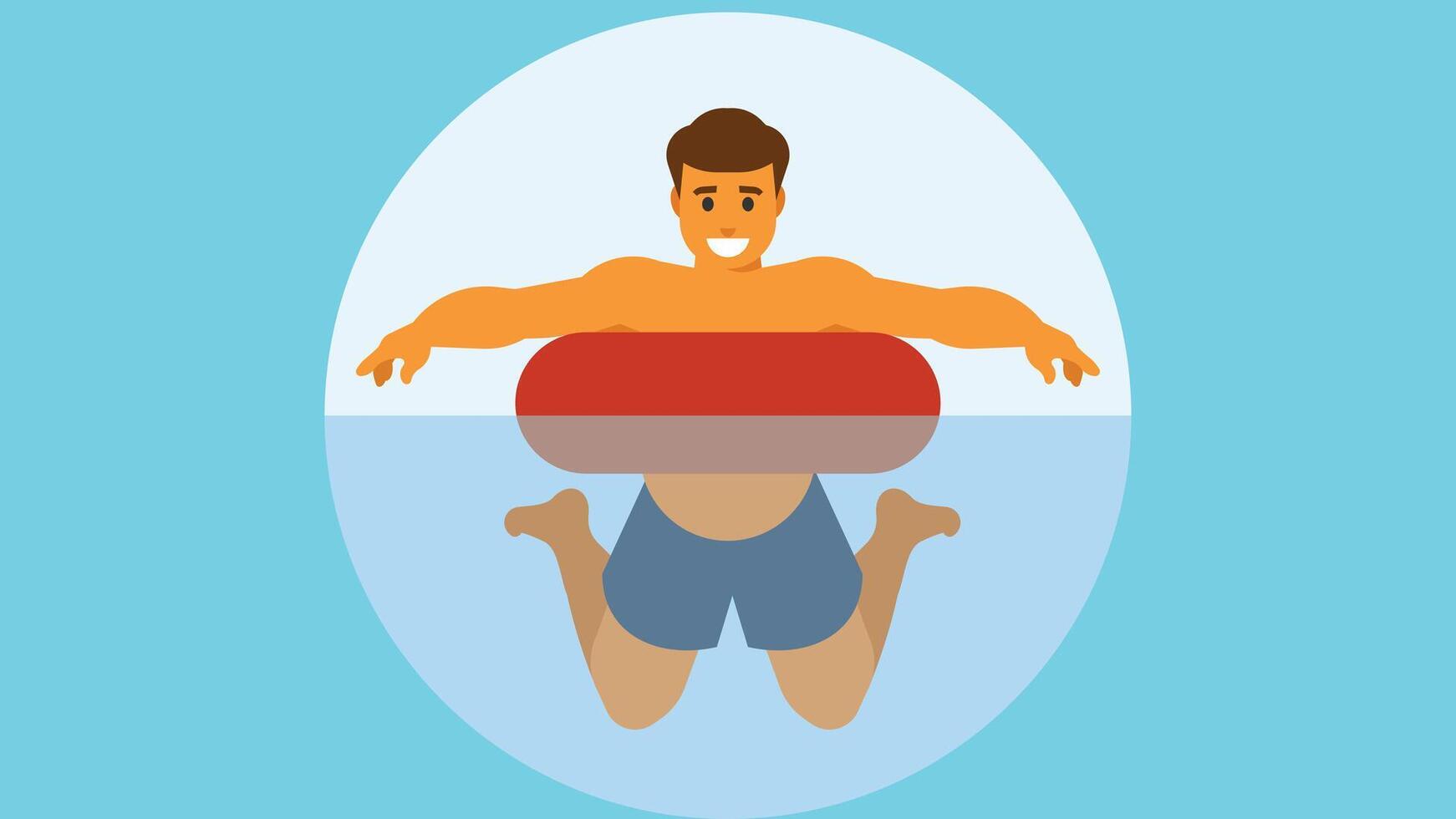 Person with inflatable ring swimming in the pool or ocean illustration vector