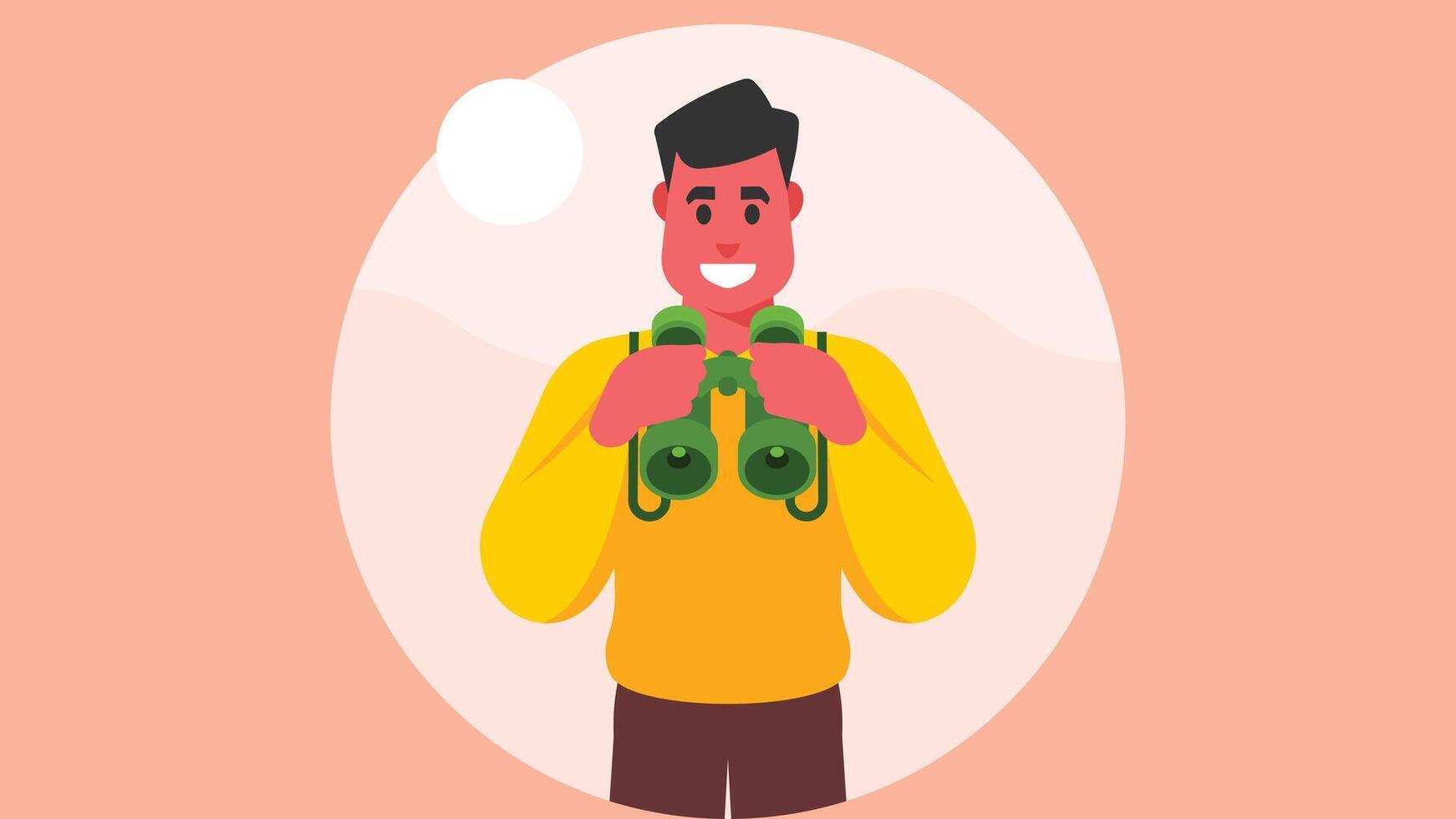Person uses telescope for travel and site seeing illustration vector