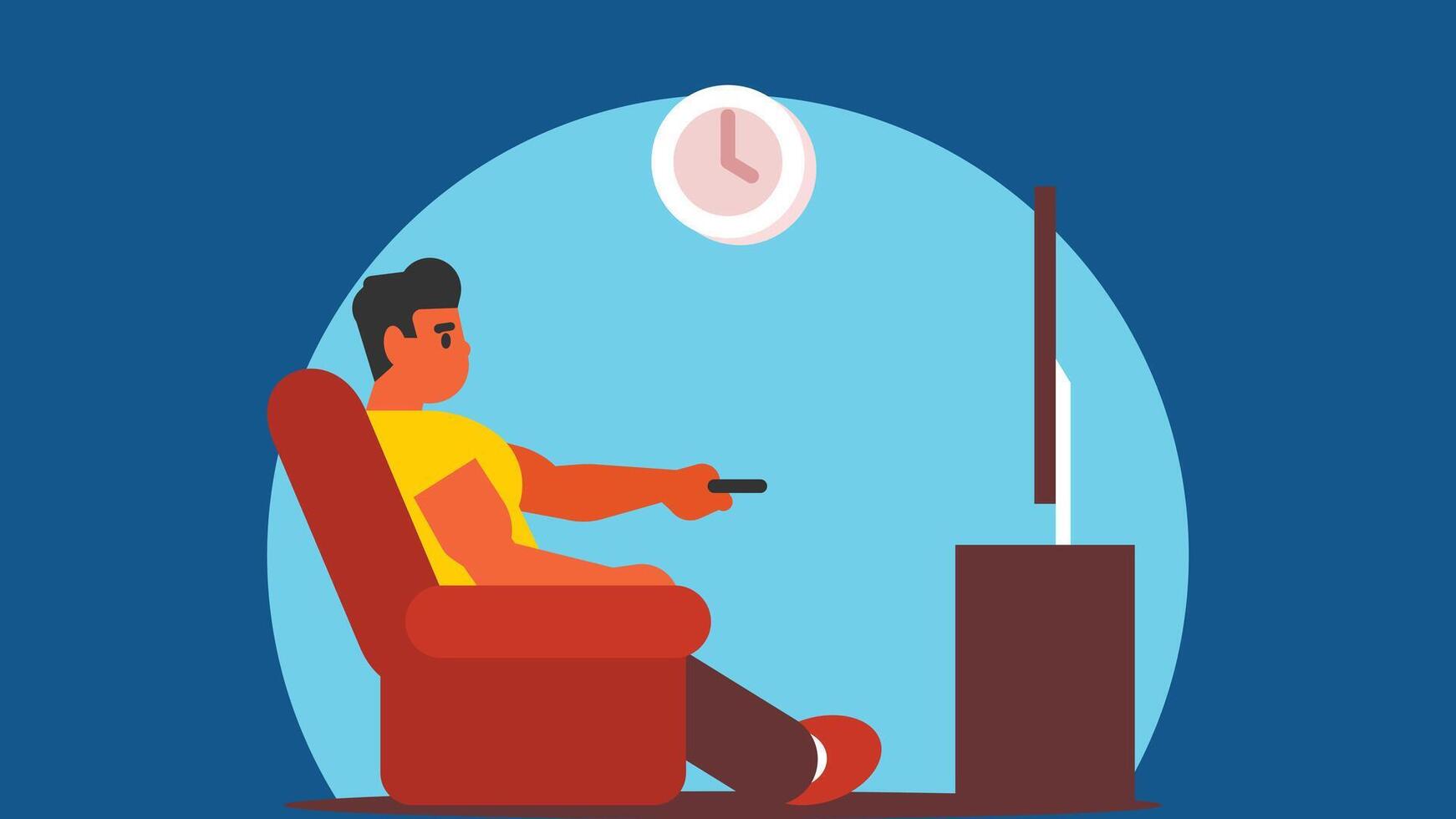 Person watches a tv in the living room illustration vector