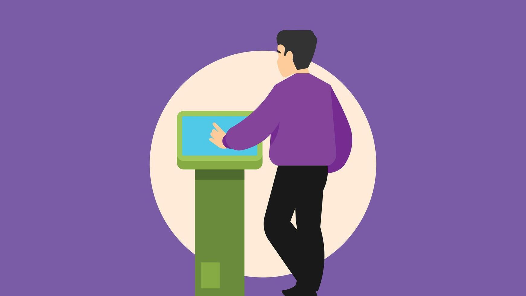 Person interacts with customer service screen for feedback illustration vector