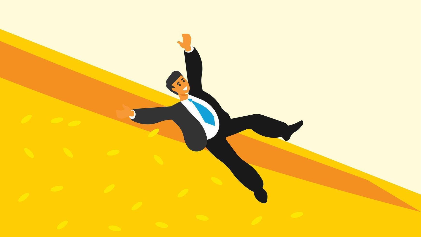 Business man slides with joy on a slider abstract illustration vector