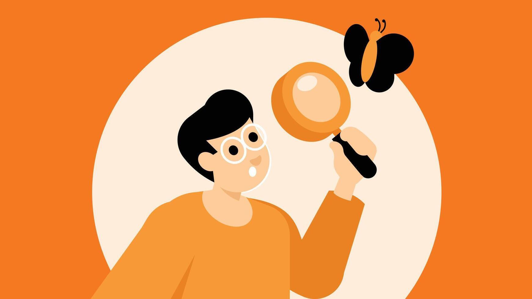 Abstract nature researcher looking at butterfly illustration vector