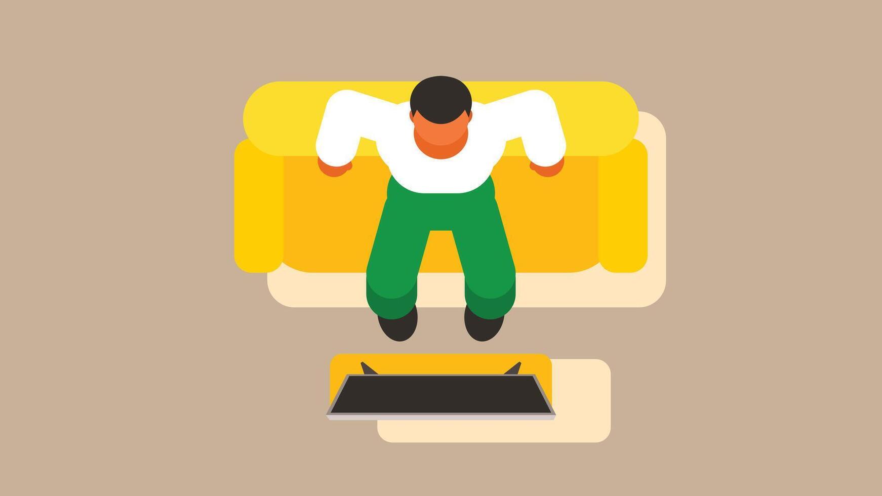 Person watches a tv in the living room illustration vector