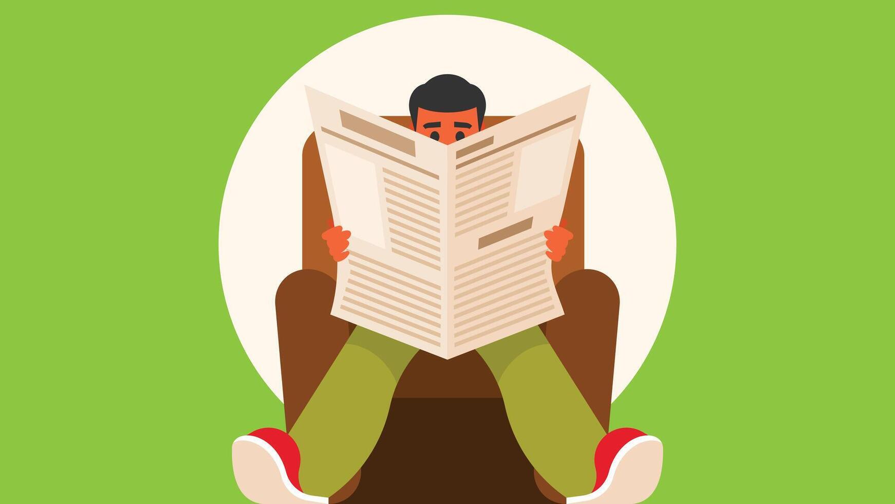 person sits on chair and reading newspapers illustration vector
