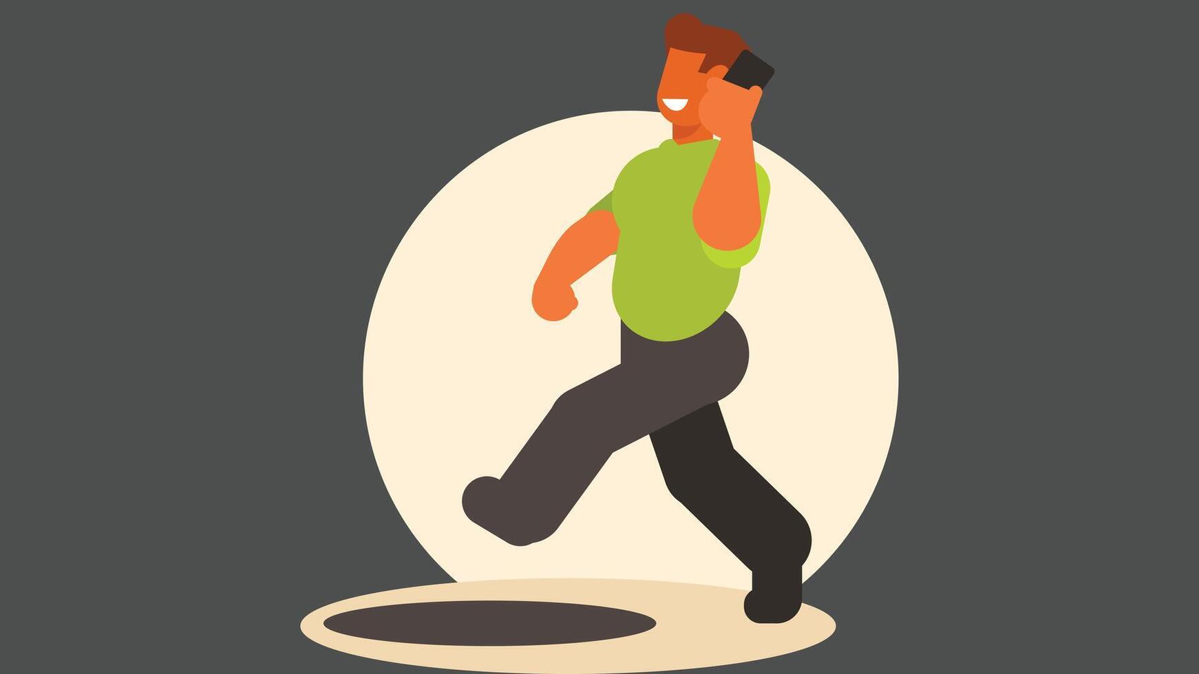 person talking on the phone and fall into a hole illustration vector