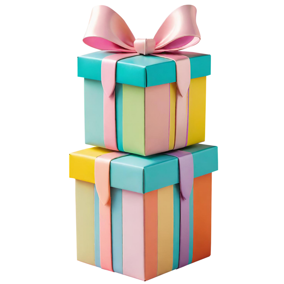 Brightly colored gift box with a bow and ribbon png