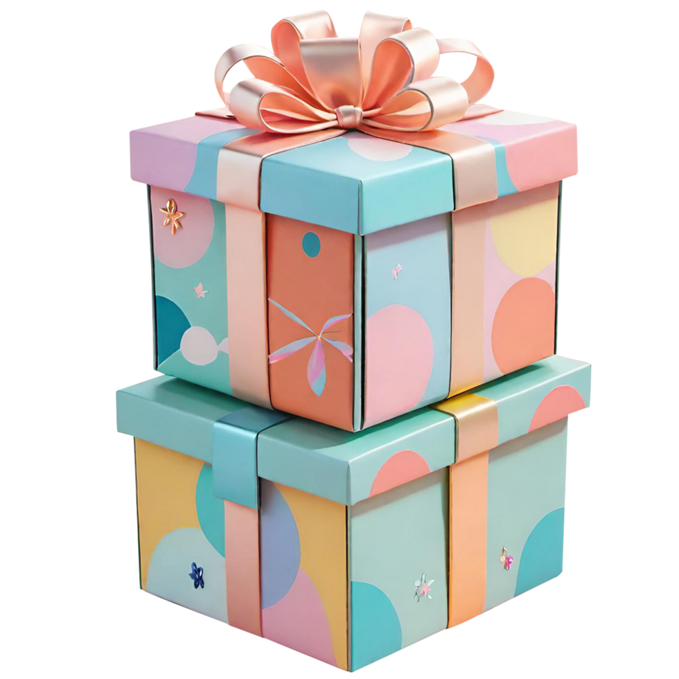 Brightly colored gift box with a bow and ribbon png