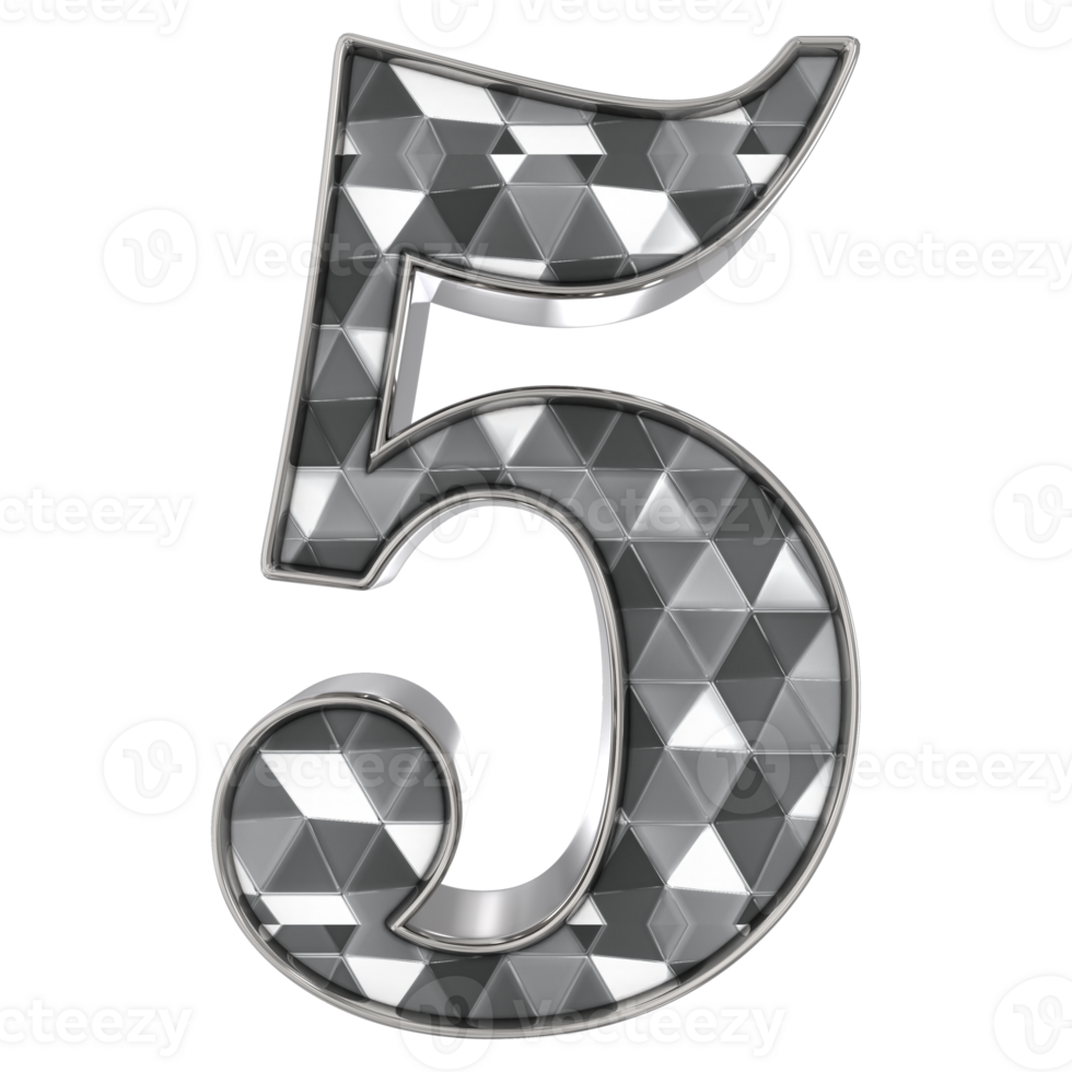 Number 5 Silver 3d Render png