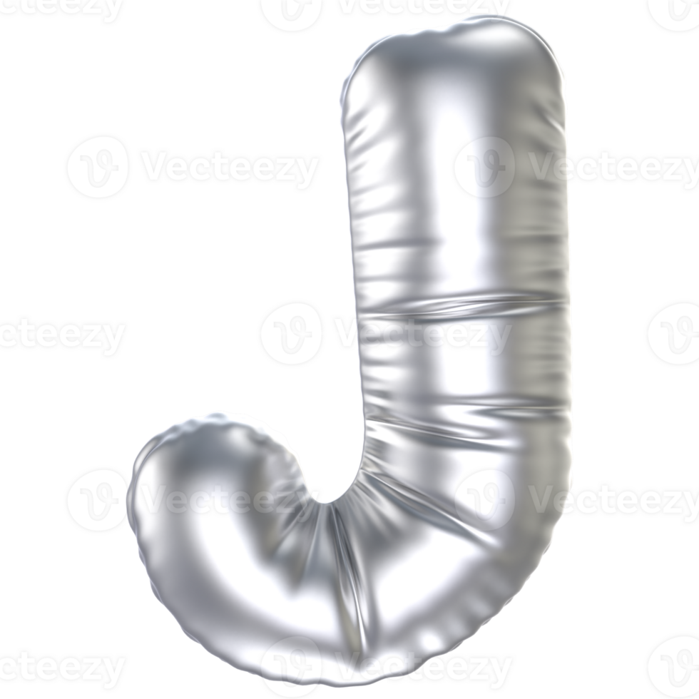 Silver balloon font 3d rendering Letter j png