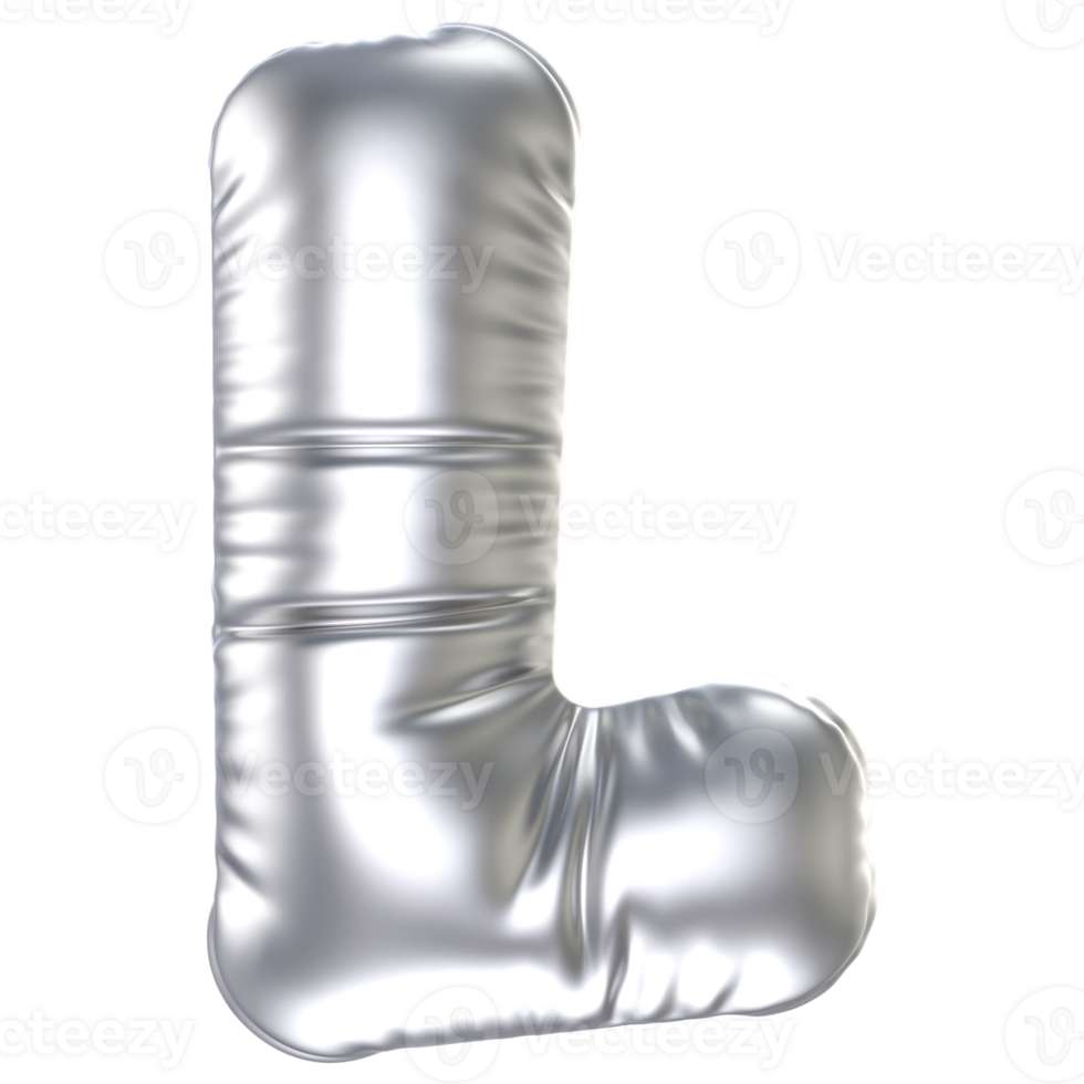 Silver balloon font 3d rendering Letter l png