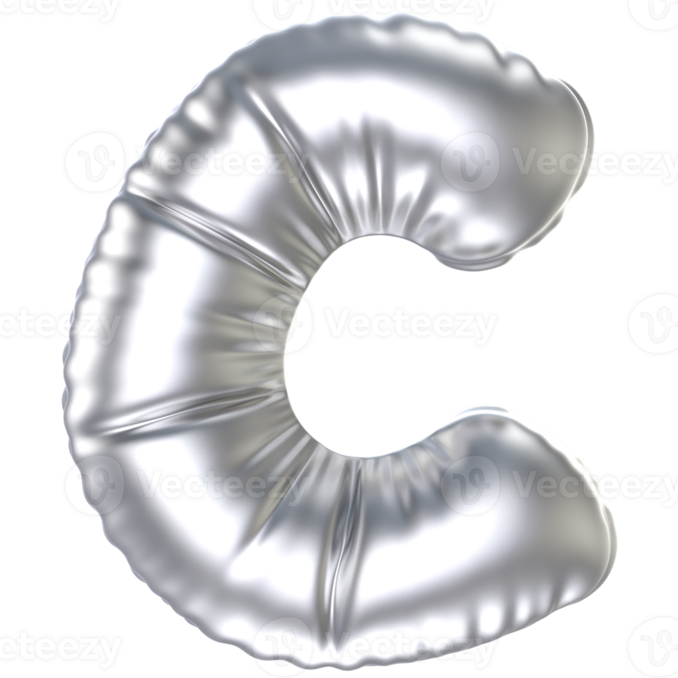 Silver balloon font 3d rendering Letter c png