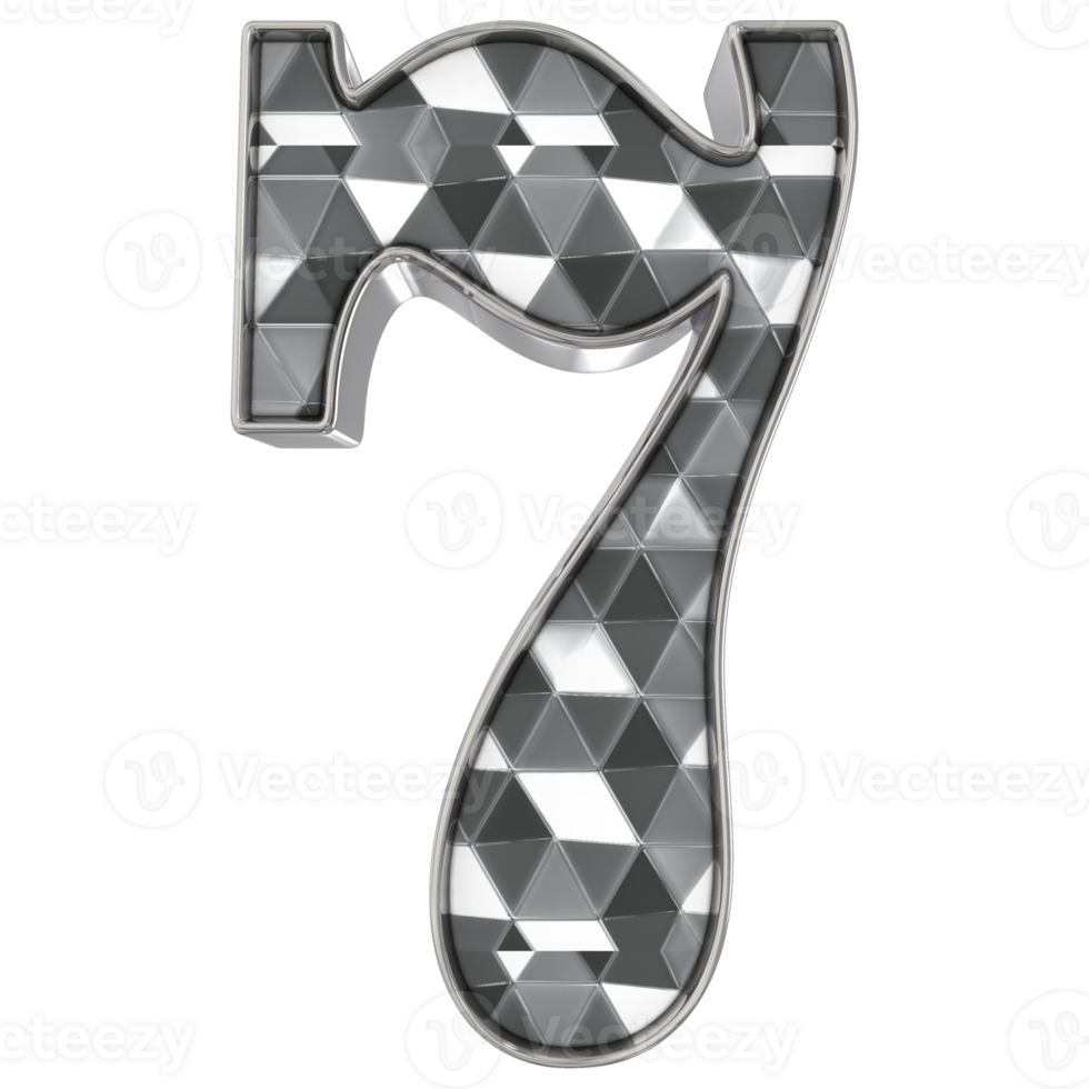 Number 7 Silver 3d Render png