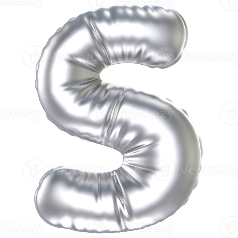 Silver balloon font 3d rendering Letter s png