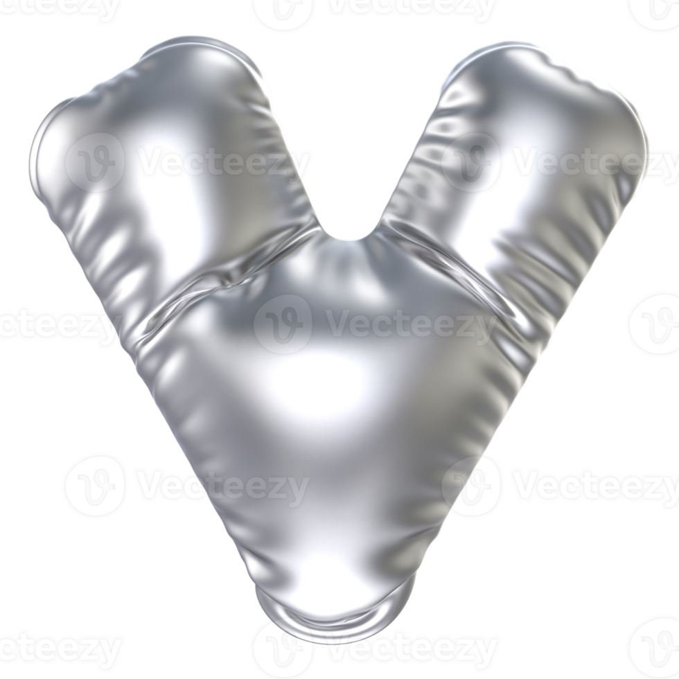 Silver balloon font 3d rendering Letter v png