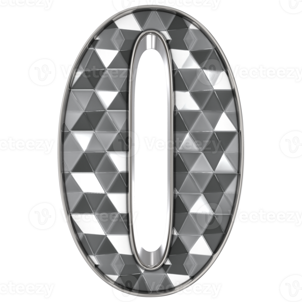 Number 0 Silver 3d Render png