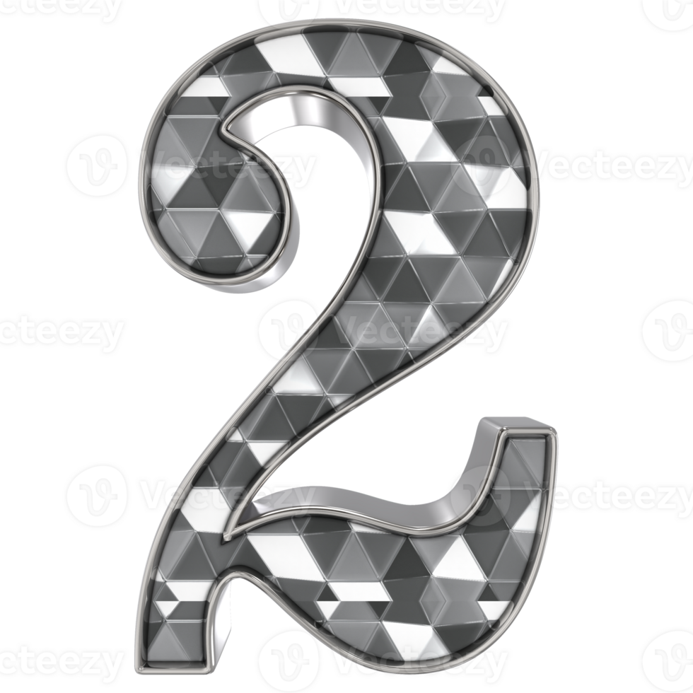 Number 2 Silver 3d Render png