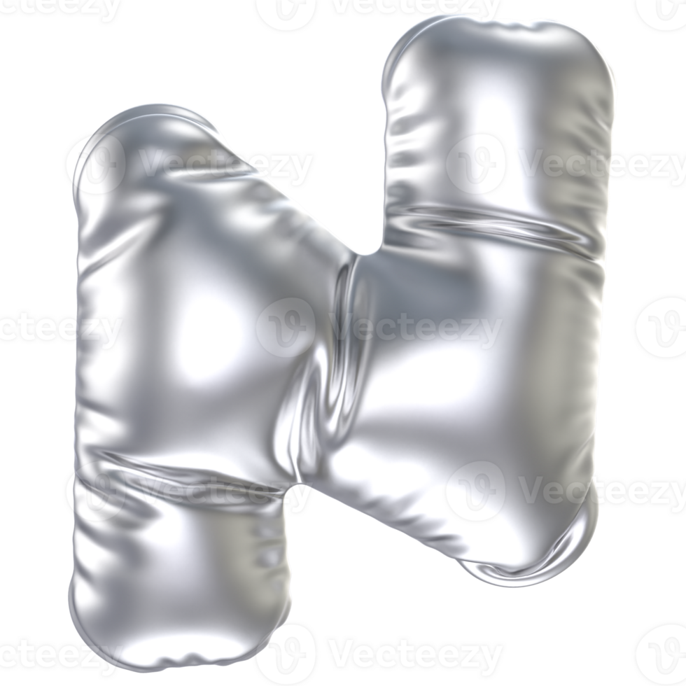 Silver balloon font 3d rendering Letter n png
