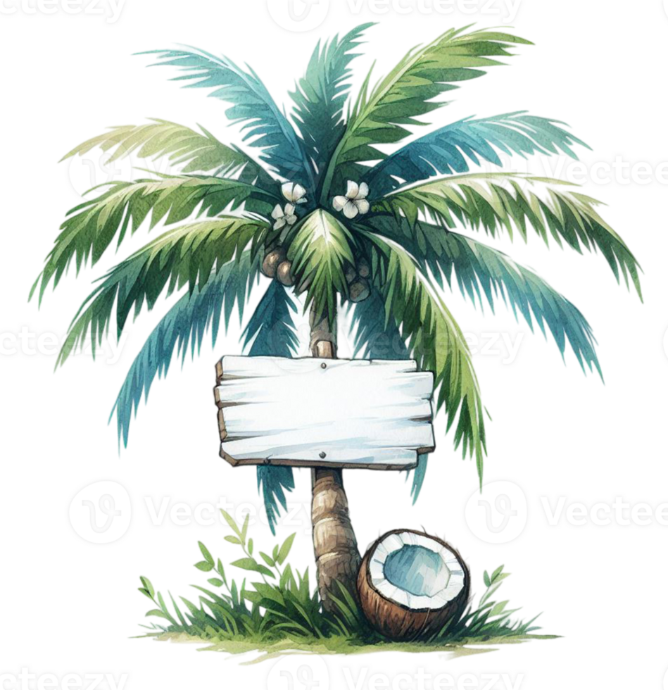 aigenerated coconut palm tree with empty signboard png