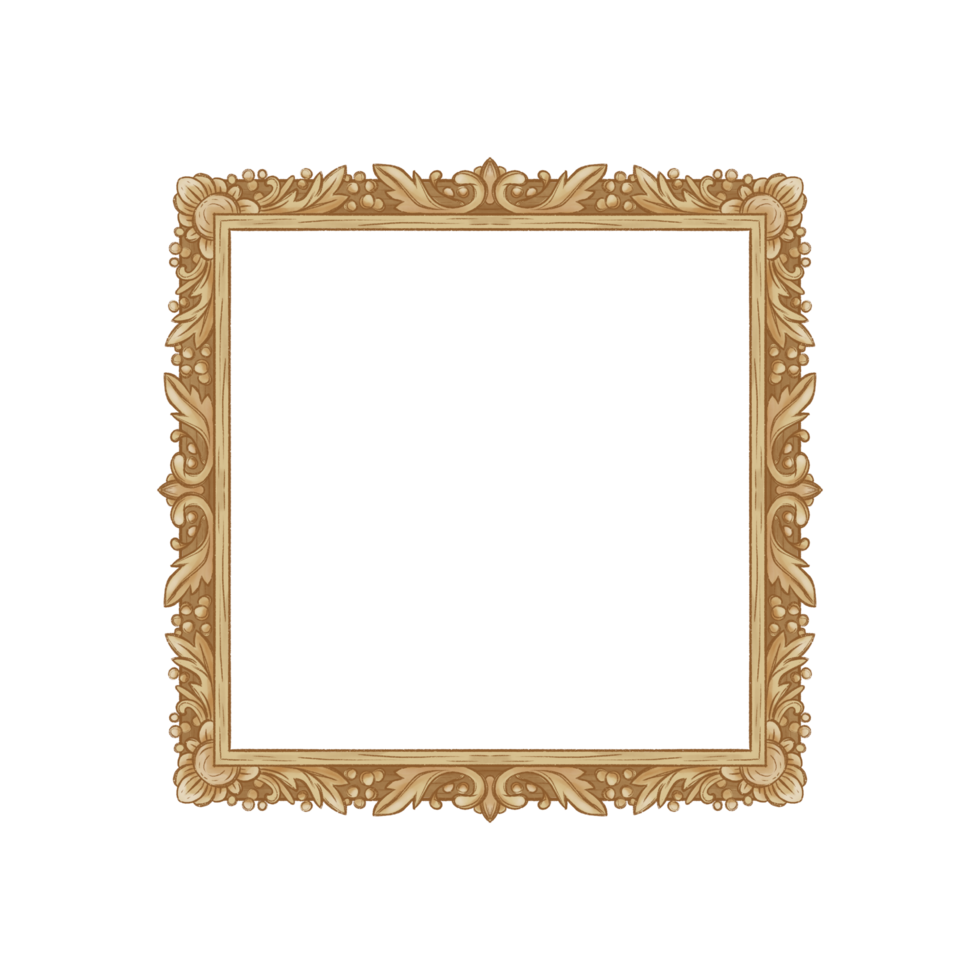 Vintage Square Carving Frame with Floral Ornament. Elegant Border in a