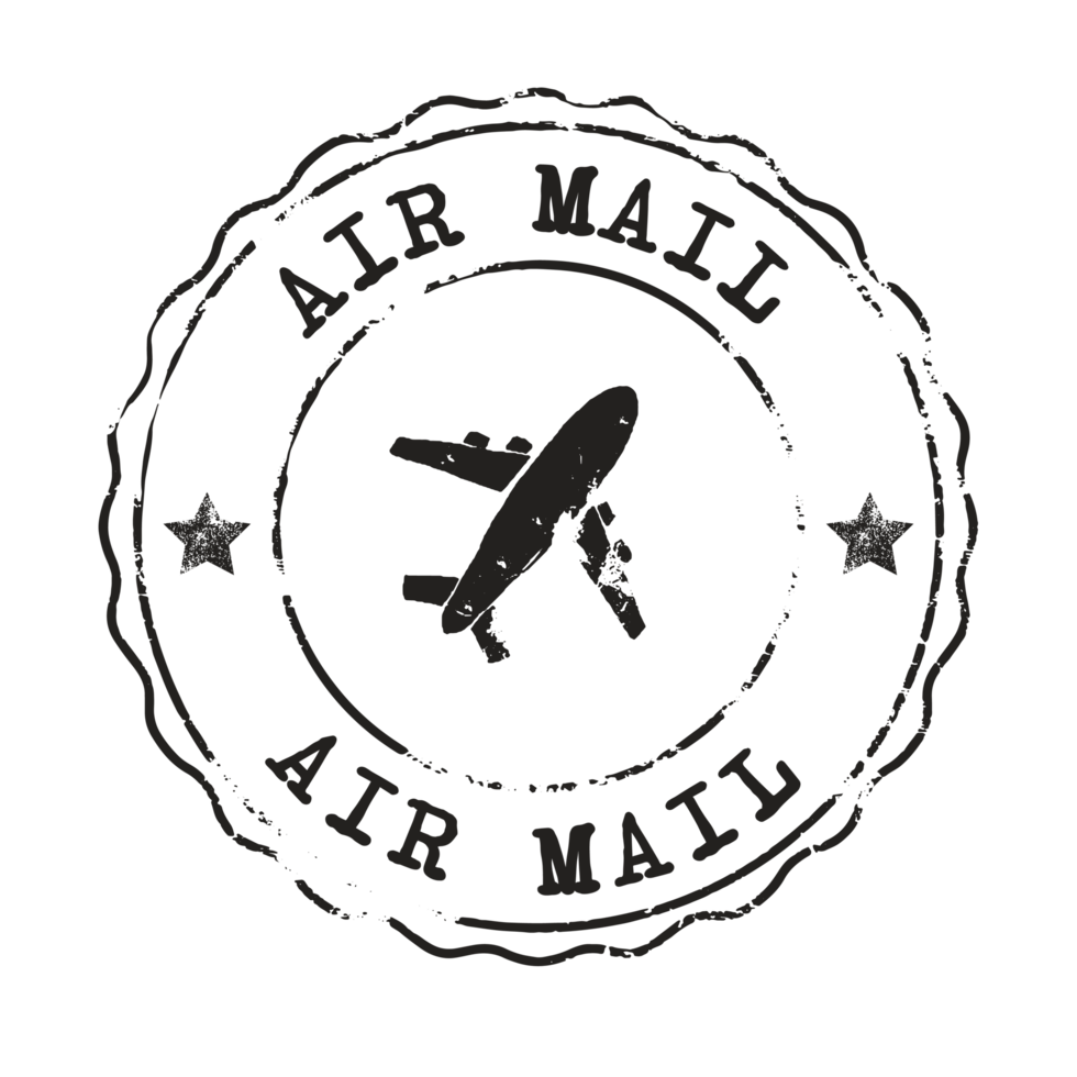 Vintage Post Office Stamp Seal. Air Mail Envelope Grunge Stamp with Airplane. Isolated on Transparent Background png