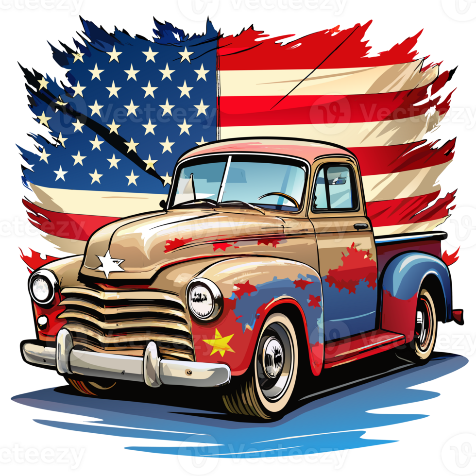 pickup truck against the background of the American flag png