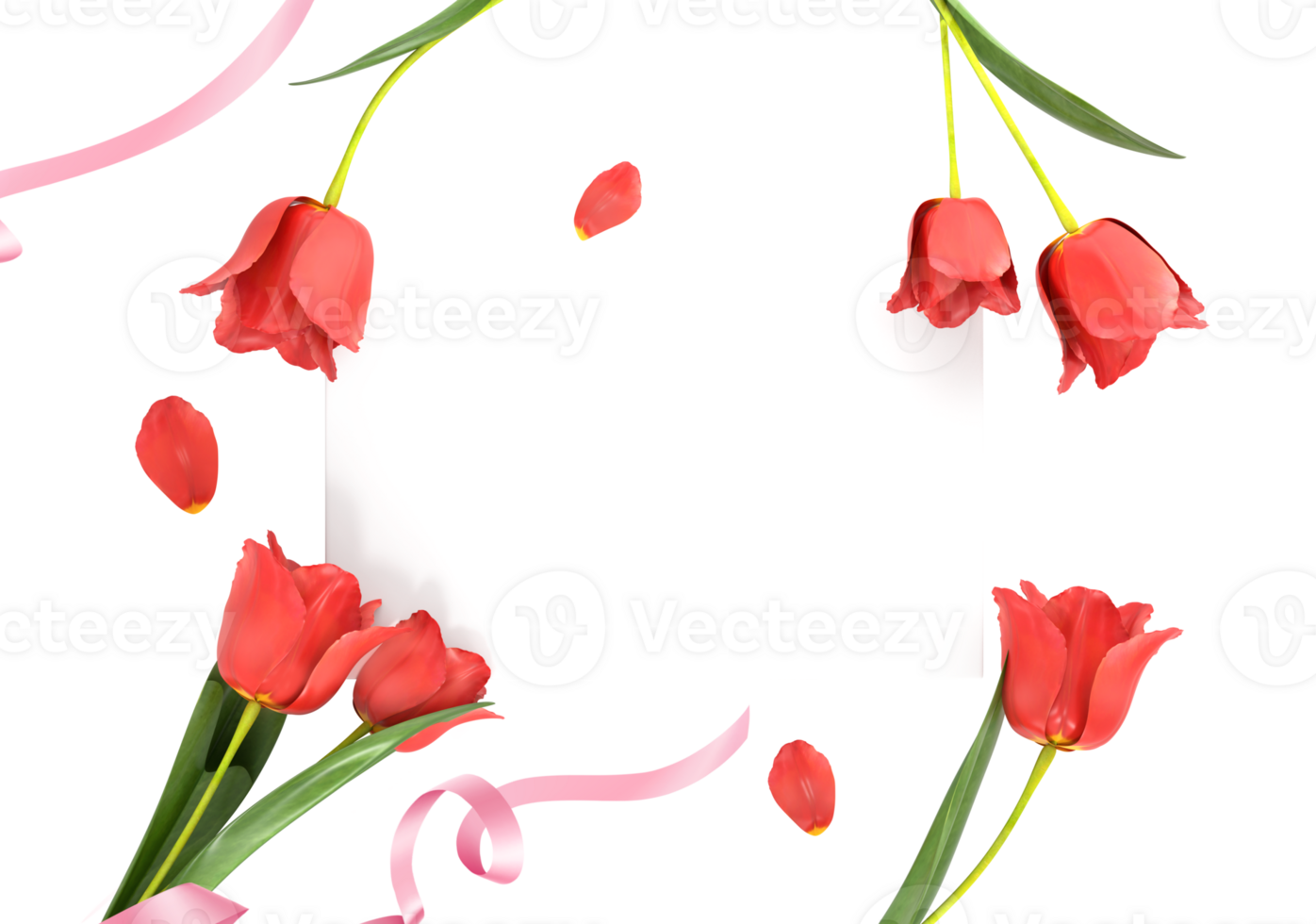 3D Rendering Beautiful Red Tulip Flowers Spring Horizontal Banner Greeting Card png