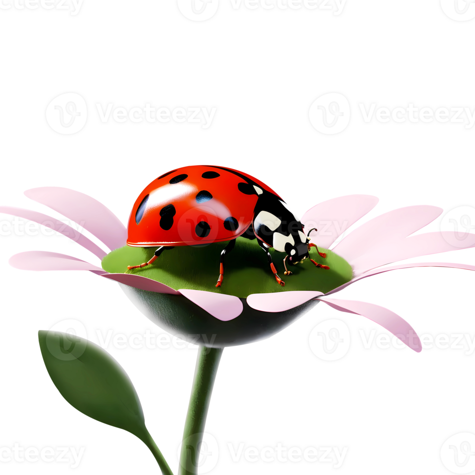 3d rendering ladybug on flower png