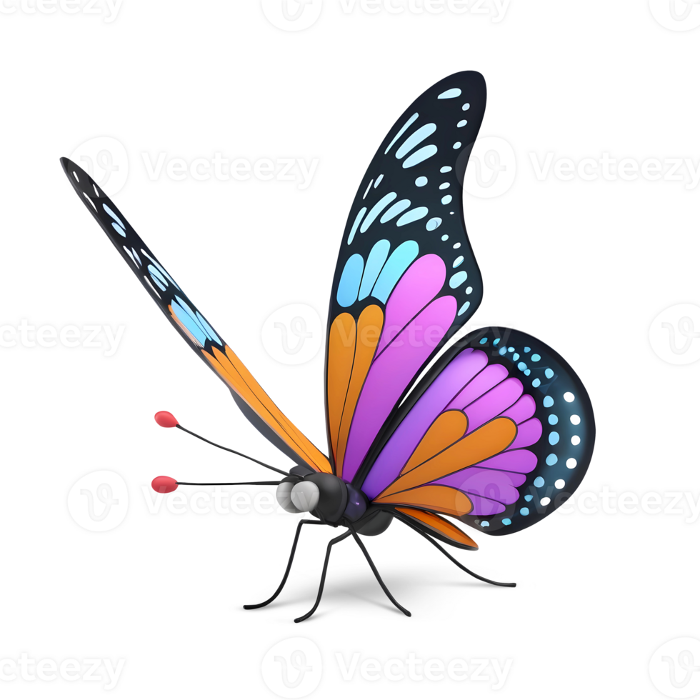 3d rendering blue orange and pink butterfly png