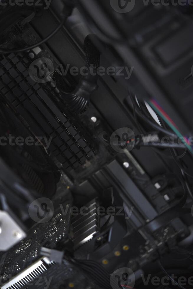 Inside the computer case. Processor radiator and RAM. photo