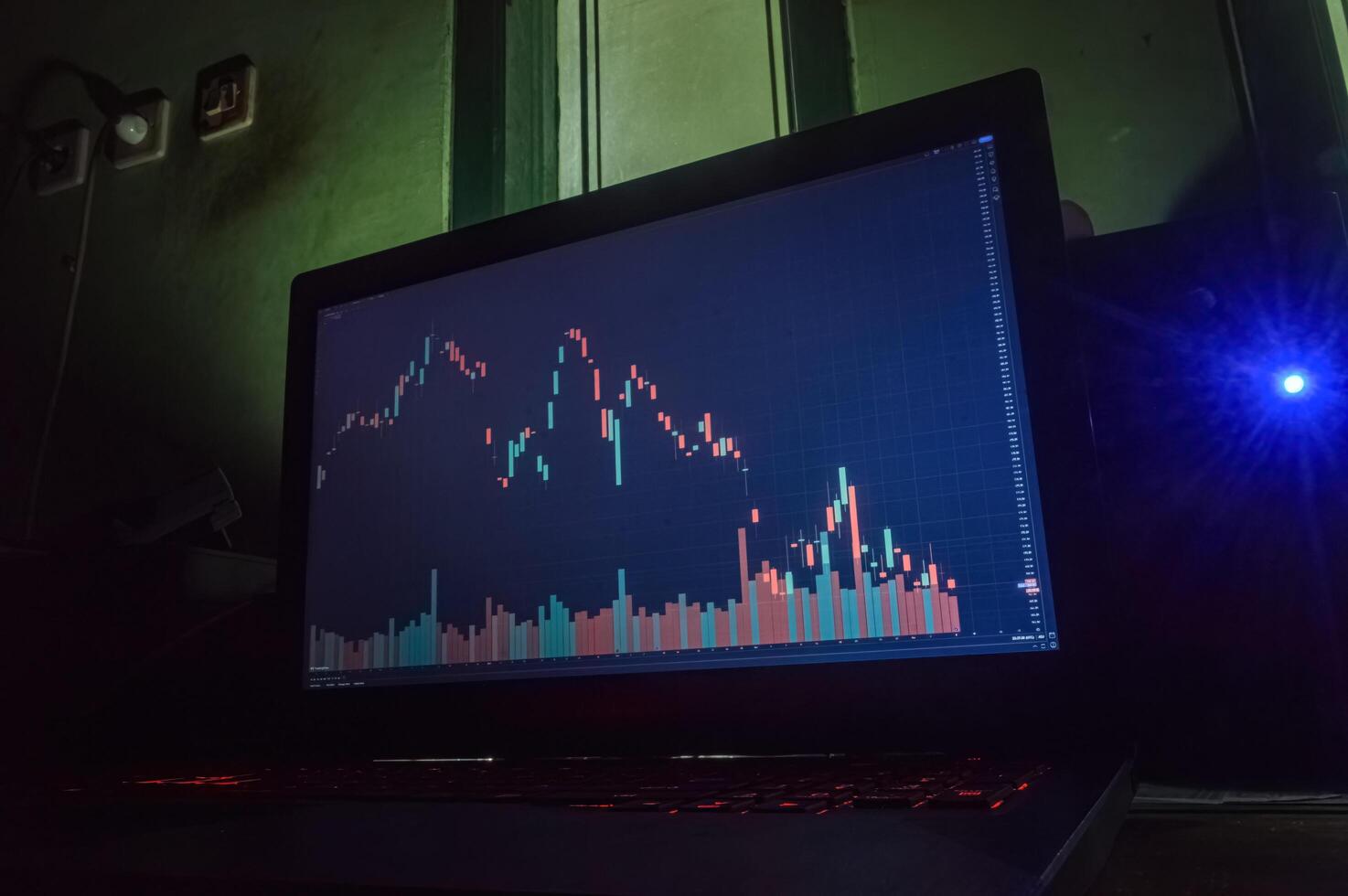 laptop displaying stock chart growth photo