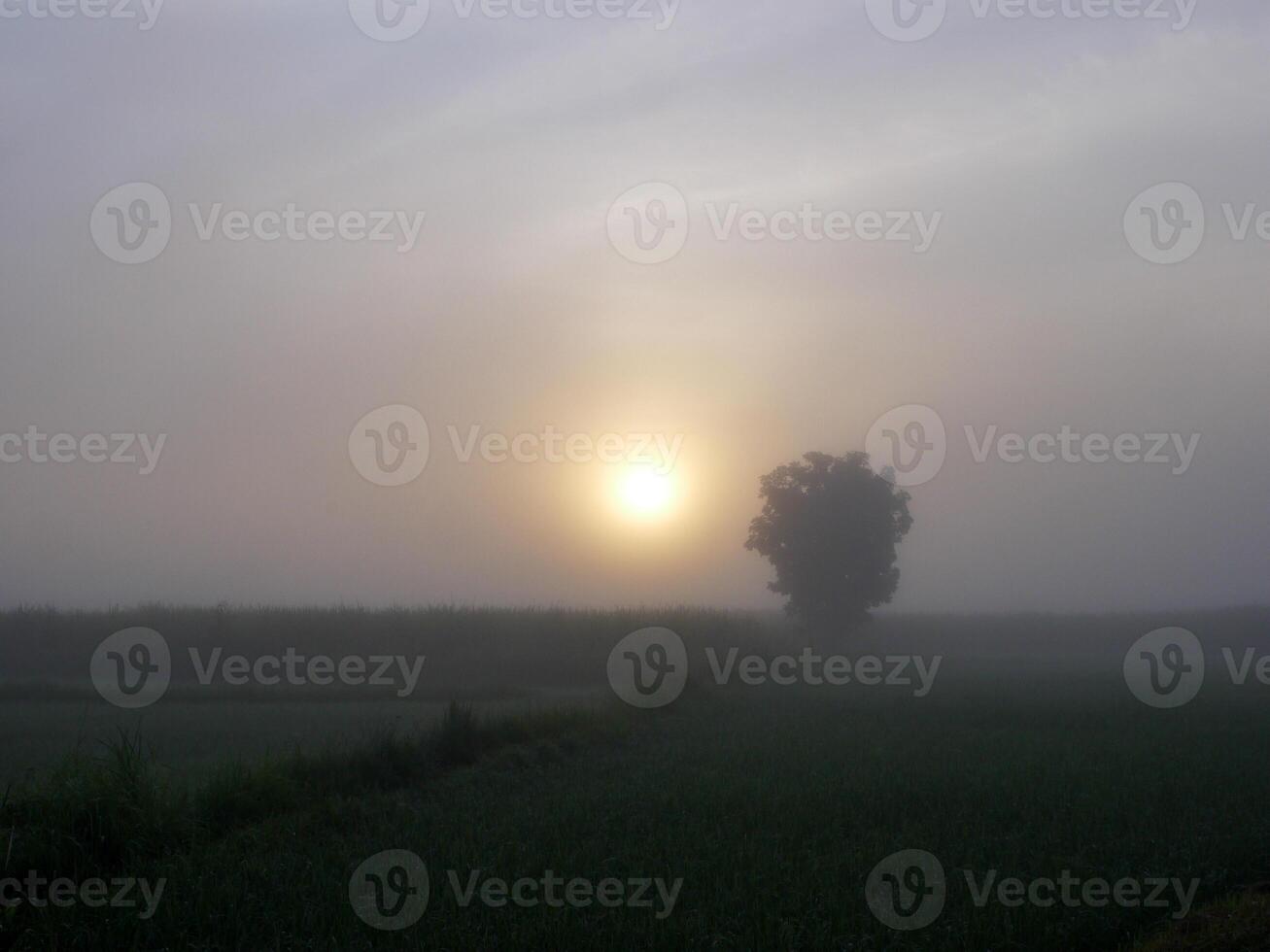 espectacular puesta de sol encima, naranja Dom creciente arriba terminado el horizonte foto