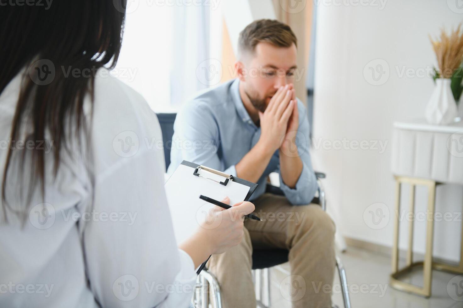 Patient visiting psychotherapist to deal with consequences photo