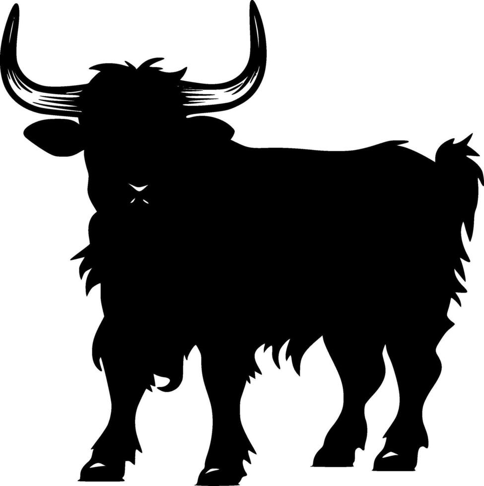 Highland Cow - Black and White Isolated Icon - illustration vector