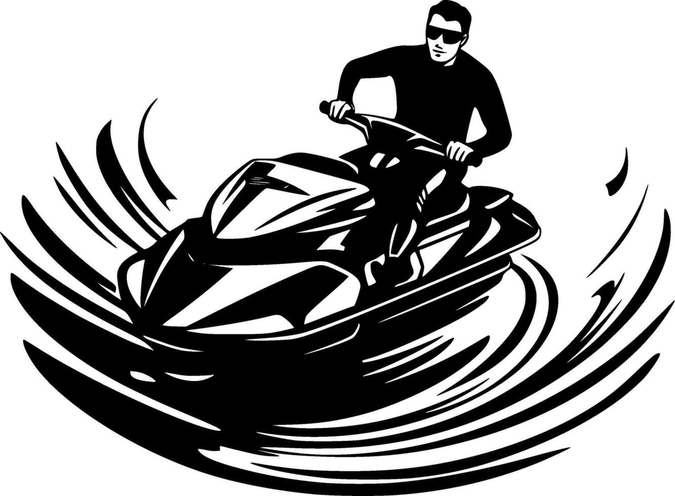 Jet Ski, Black and White illustration vector