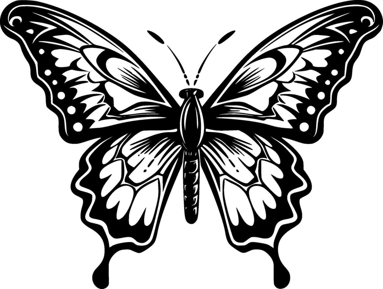 mariposa - negro y blanco aislado icono - ilustración vector