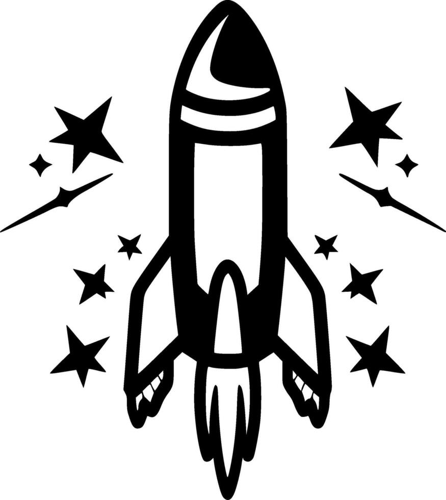 Rocket, Black and White illustration vector