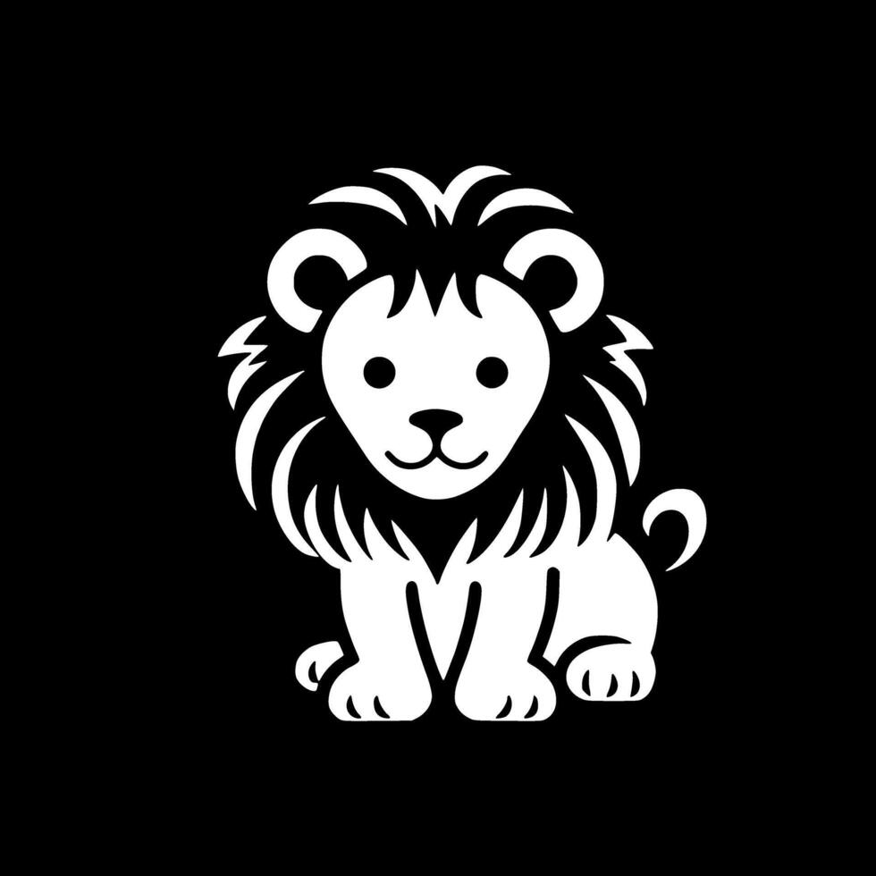 Lion Baby - Black and White Isolated Icon - illustration vector