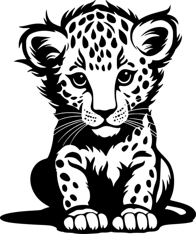 Leopard Baby, Black and White illustration vector