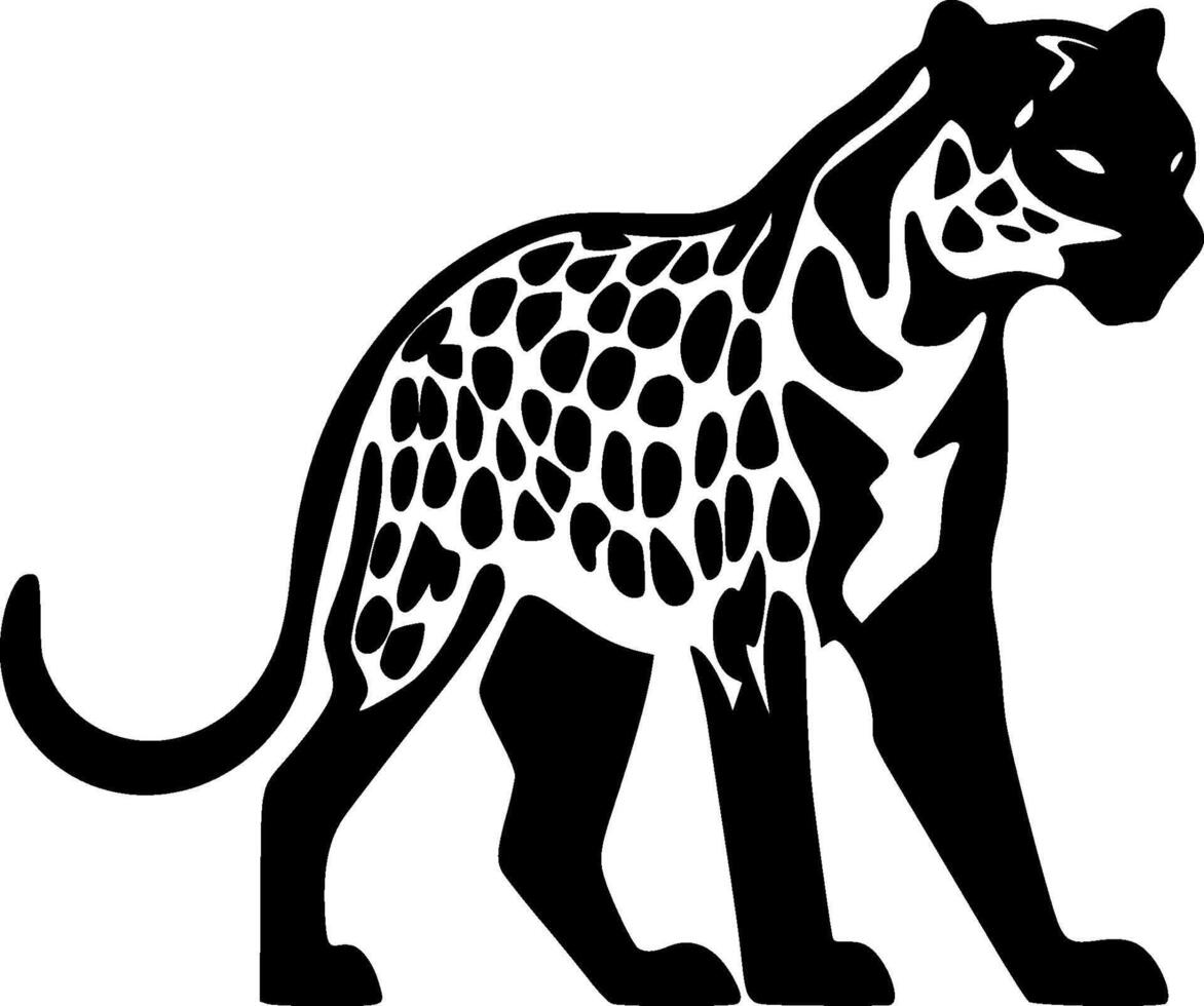 leopardo - negro y blanco aislado icono - ilustración vector