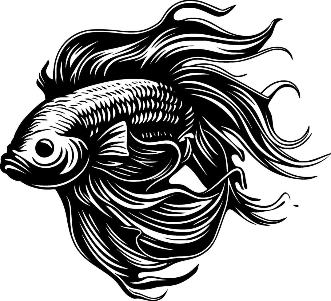 Betta Fish, Black and White illustration vector