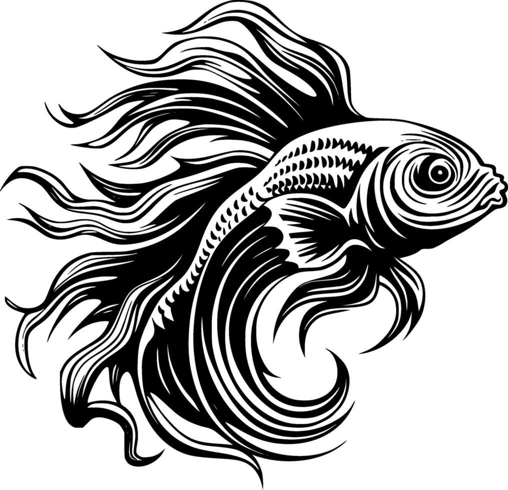 Betta Fish - Black and White Isolated Icon - illustration vector