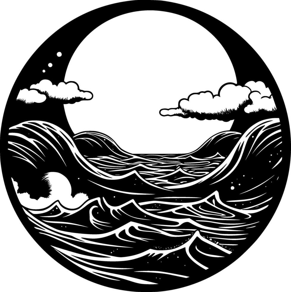 Sea, Black and White illustration vector