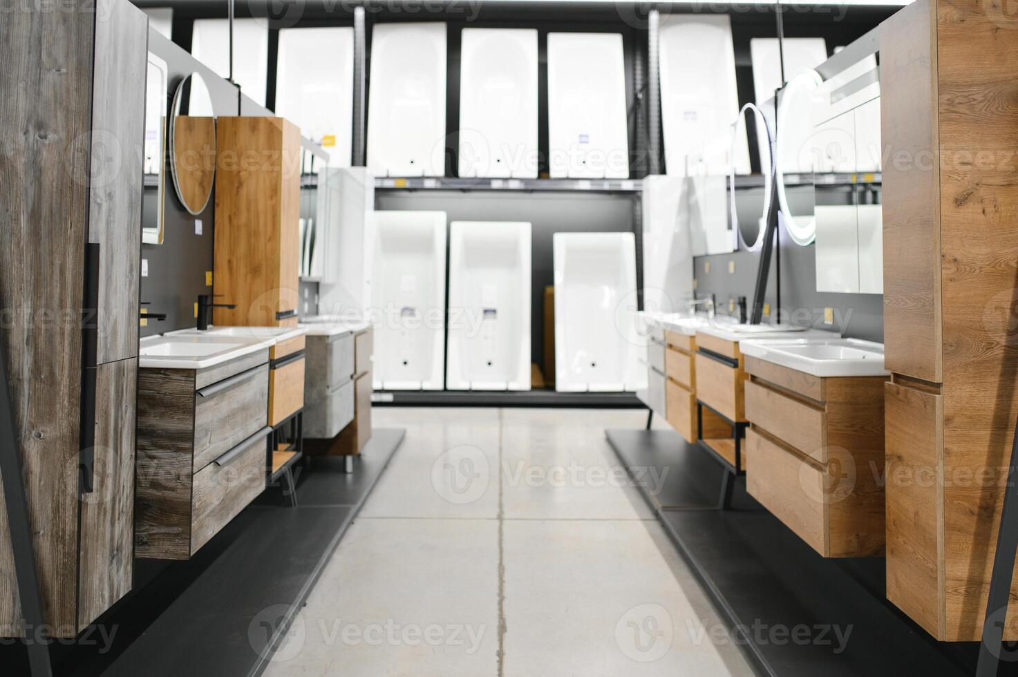 Bathroom sinks and furniture in the store photo