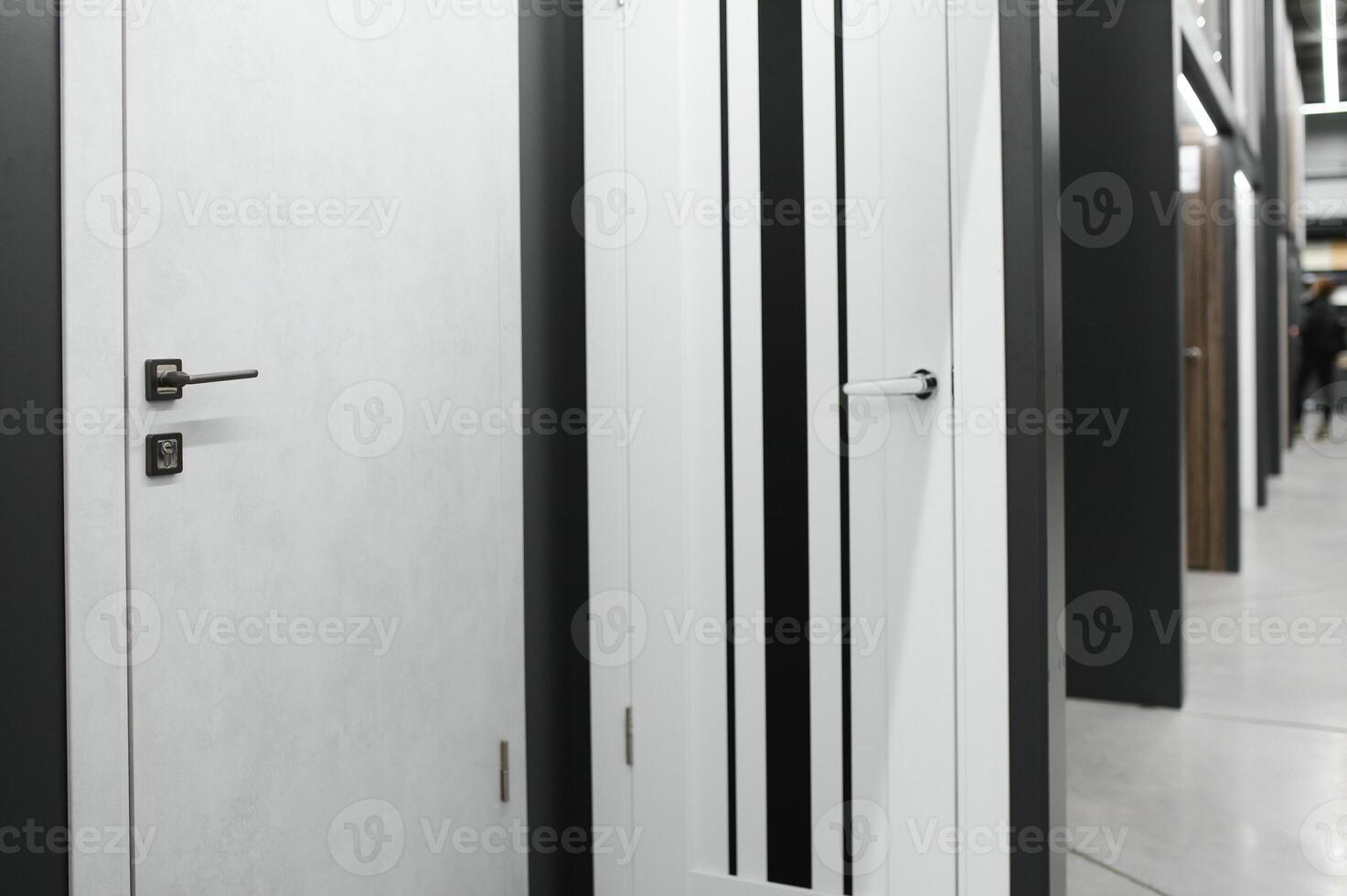 Shop window of doors. A large selection of doors for house photo