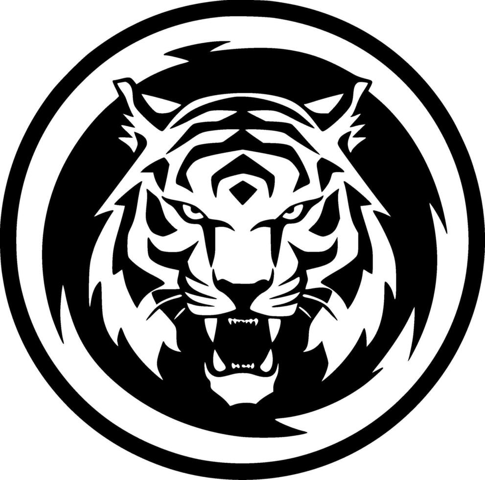 Tiger - Black and White Isolated Icon - illustration vector