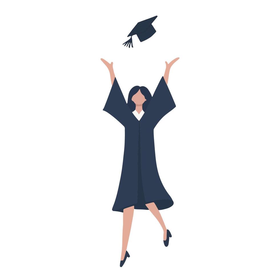 A jubilant graduate in cap and gown, joyously throwing their graduation cap into the air. The image exudes a sense of accomplishment and celebration. vector