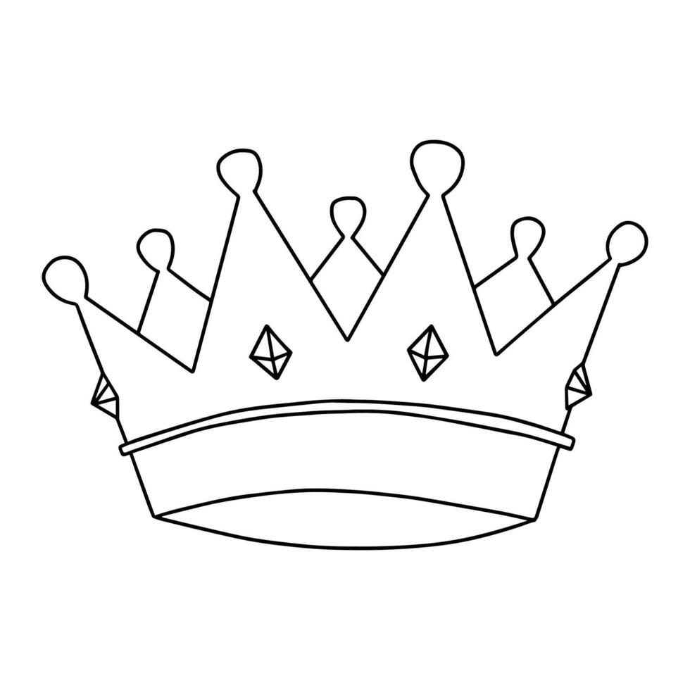 crown with geometric shapes for diamonds doodle outline drawing. simple Black line. vector