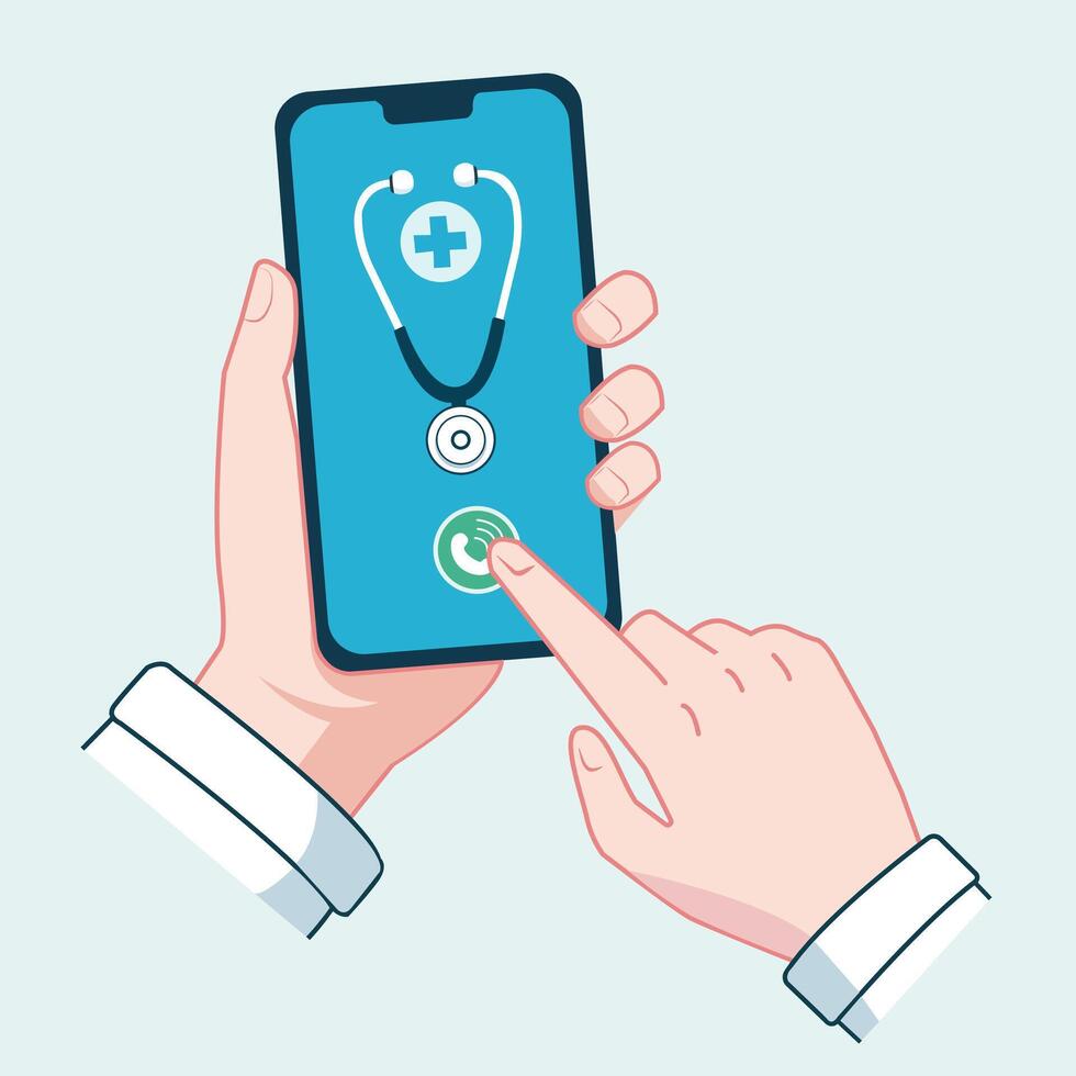 hand doctor holding a smartphone with a stethoscope for Consulting doctor via online vector